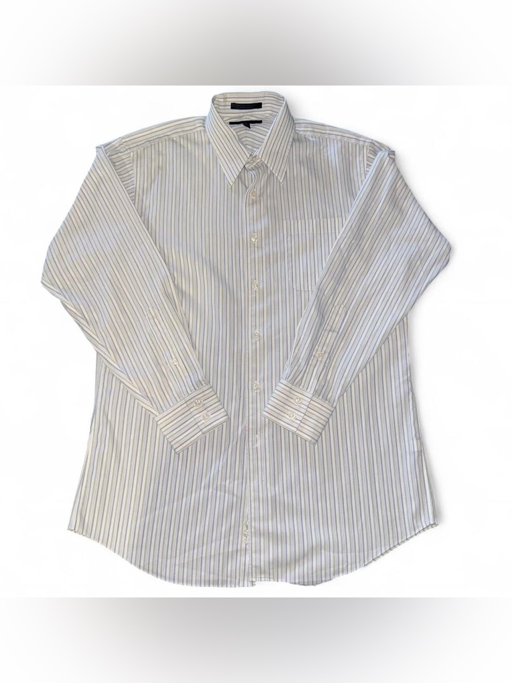 Apt. 9 White Dress Shirt with Subtle Blue and Gray Stripes